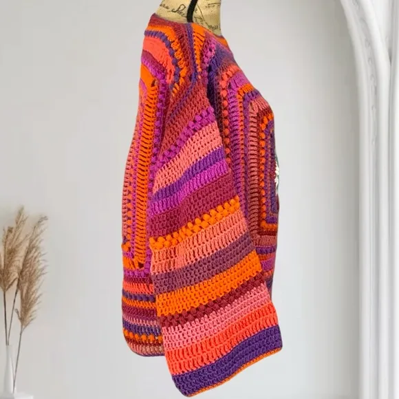 Handmade Crochet Evil Eye Sweater New Boho Eye Of Protection Pull Over