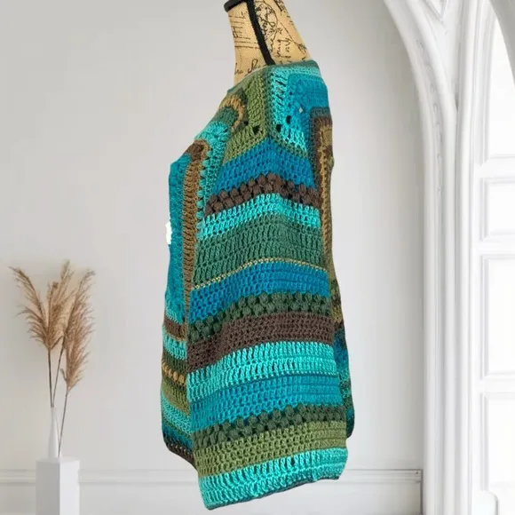 Handmade Crochet Evil Eye Sweater New handcrafted Bohemian Wide Sleeved