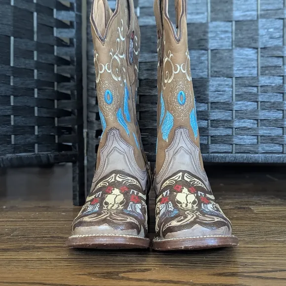 Handmade Handpainted Embroidered Western Cowboy Boots 8.5 Womens 7 Mens Mexico