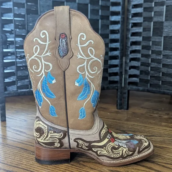Handmade Handpainted Embroidered Western Cowboy Boots 8.5 Womens 7 Mens Mexico