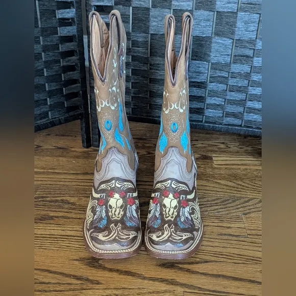 Handmade Handpainted Embroidered Western Cowboy Boots 8.5 Womens 7 Mens Mexico