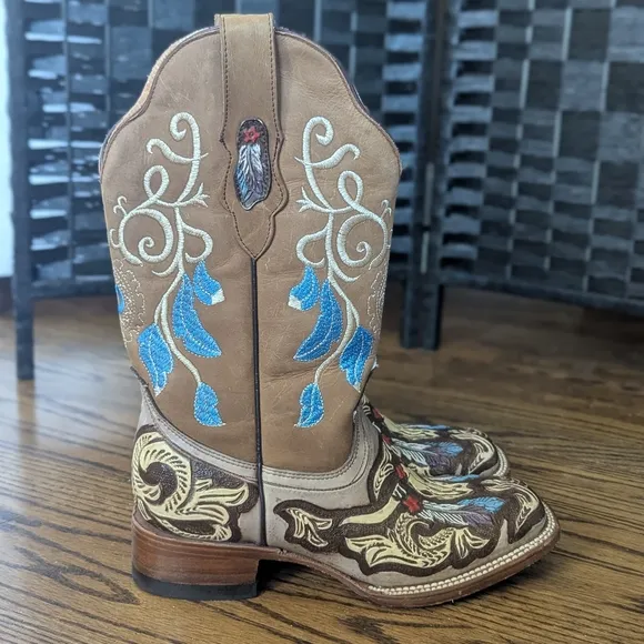 Handmade Handpainted Embroidered Western Cowboy Boots 8.5 Womens 7 Mens Mexico