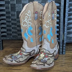 Handmade Handpainted Embroidered Western Cowboy Boots 8.5 Womens 7 Mens Mexico