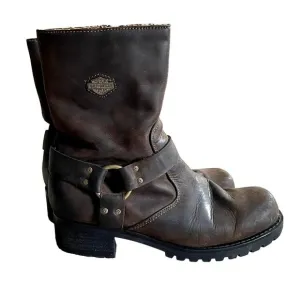 Harley Davidson Ashby Square Toe Harness Motorcycle Brown Leather Boots SZ 9.5