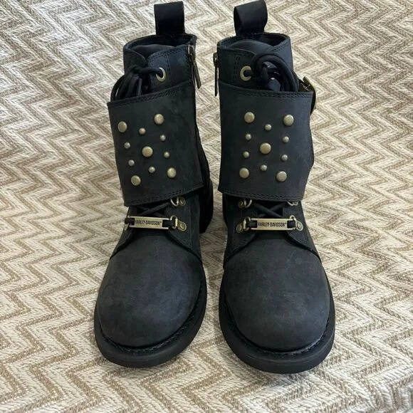 Harley Davidson Barlyn Black Leather Motorcycle Boots