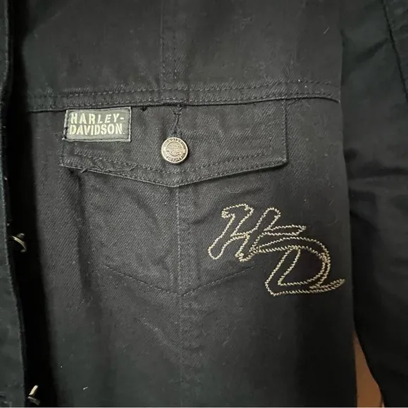 Harley Davidson Black Cotton Canvas Jean Trench Coat EUC Sz Small Crisp n’ Clean