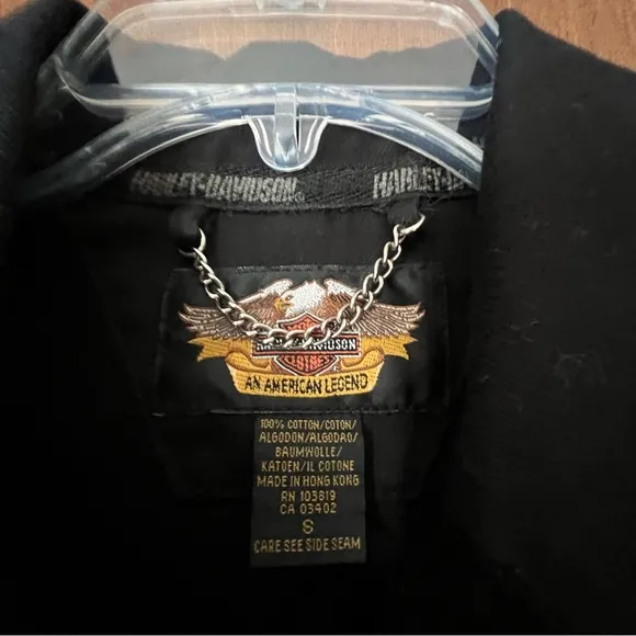 Harley Davidson Black Cotton Canvas Jean Trench Coat EUC Sz Small Crisp n’ Clean