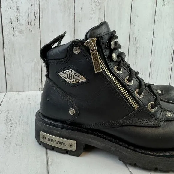 Harley-Davidson Black Havoc 5&quot; Pull Zip Motorcycle Boots D81639 Women's Size 6
