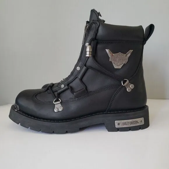 Harley Davidson Black Leather Brake Light Double Zip Motorcycle Boots Mens 10M