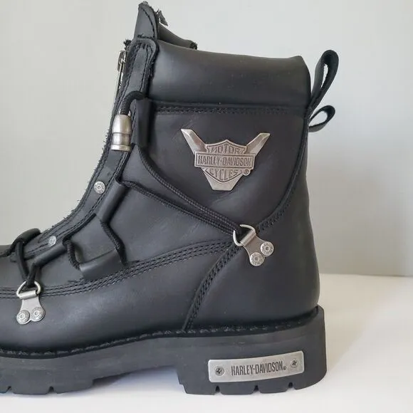 Harley Davidson Black Leather Brake Light Double Zip Motorcycle Boots Mens 10M