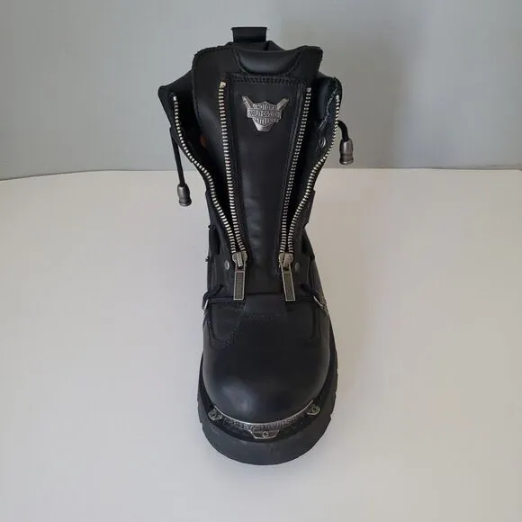 Harley Davidson Black Leather Brake Light Double Zip Motorcycle Boots Mens 10M