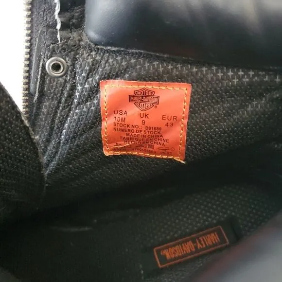 Harley Davidson Black Leather Brake Light Double Zip Motorcycle Boots Mens 10M