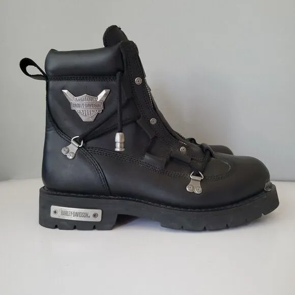 Harley Davidson Black Leather Brake Light Double Zip Motorcycle Boots Mens 10M