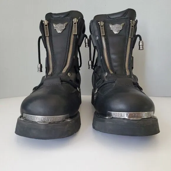 Harley Davidson Black Leather Brake Light Double Zip Motorcycle Boots Mens 10M