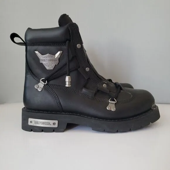 Harley Davidson Black Leather Brake Light Double Zip Motorcycle Boots Mens 10M