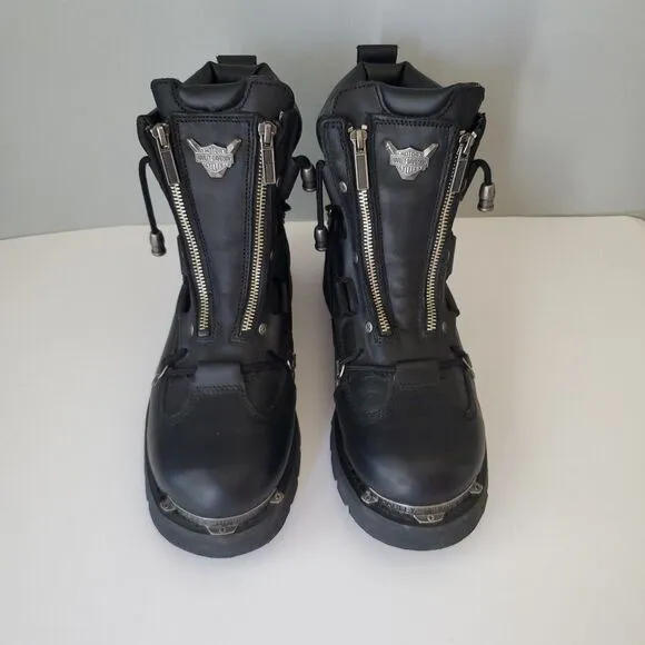 Harley Davidson Black Leather Brake Light Double Zip Motorcycle Boots Mens 10M