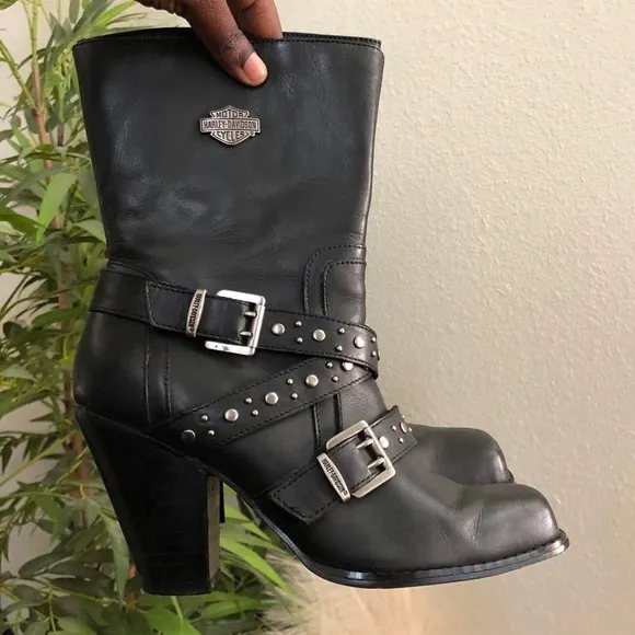 Harley Davidson Black Leather Gothic Biker Motorcycle Grunge Subversive Boots