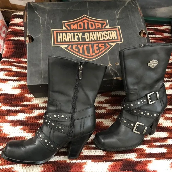 Harley Davidson Black Leather Gothic Biker Motorcycle Grunge Subversive Boots