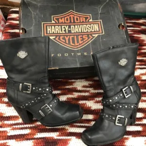 Harley Davidson Black Leather Gothic Biker Motorcycle Grunge Subversive Boots