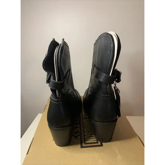 HARLEY DAVIDSON Black Leather Heeled Motorcycle Boots Women's Size 8.5 81461