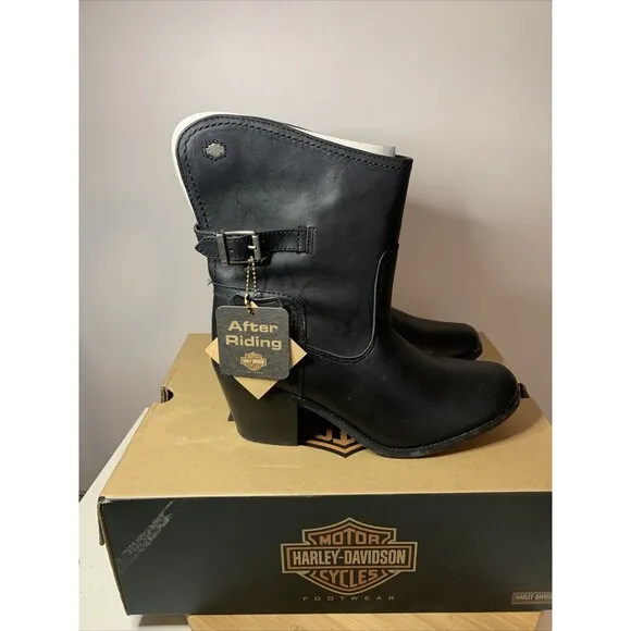 HARLEY DAVIDSON Black Leather Heeled Motorcycle Boots Women's Size 8.5 81461