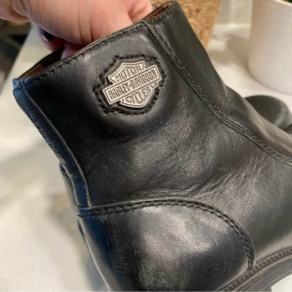 Harley Davidson Black Leather Motorcycle Boots Side Zipper Women’s 6.5 84222