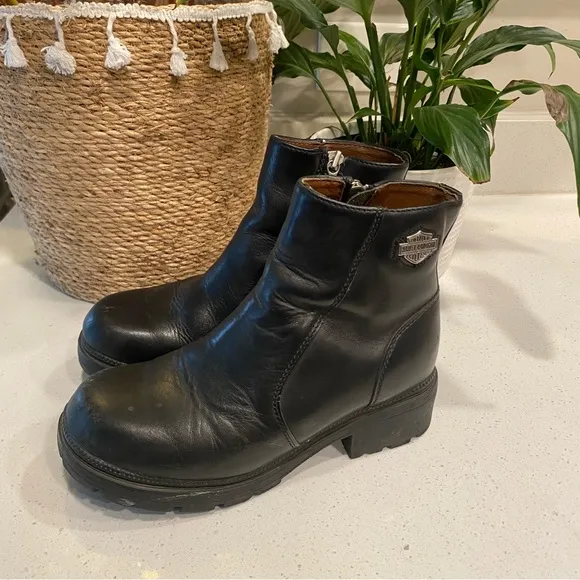 Harley Davidson Black Leather Motorcycle Boots Side Zipper Women’s 6.5 84222