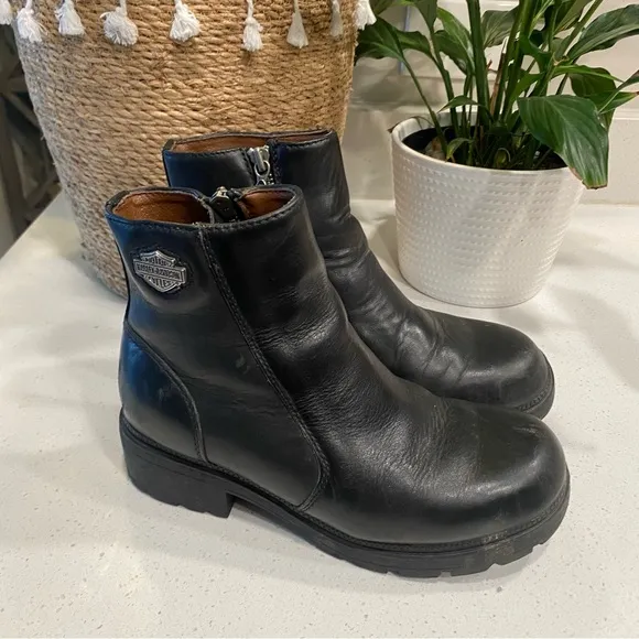 Harley Davidson Black Leather Motorcycle Boots Side Zipper Women’s 6.5 84222