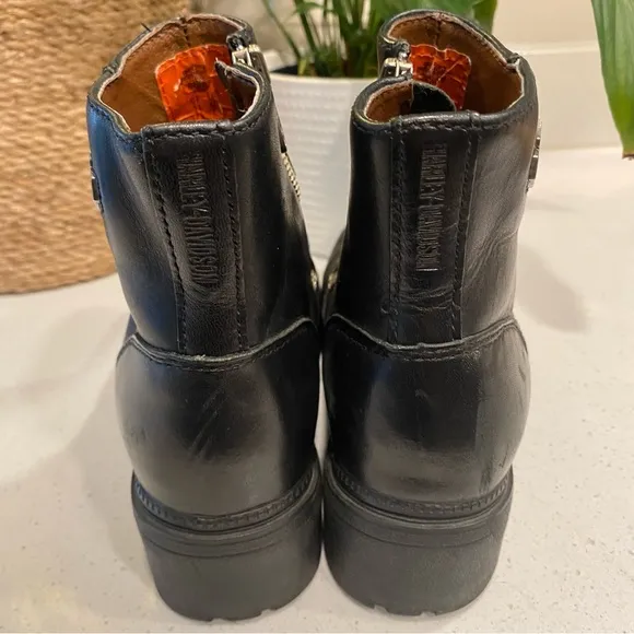 Harley Davidson Black Leather Motorcycle Boots Side Zipper Women’s 6.5 84222