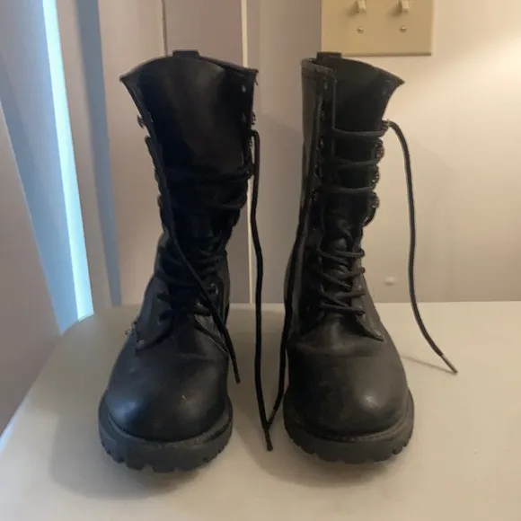 Harley Davidson Black Leather Official Licensed Product Motorcycle Boots Sz 7.5