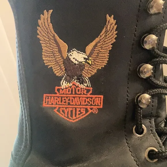 Harley Davidson Black Leather Official Licensed Product Motorcycle Boots Sz 7.5