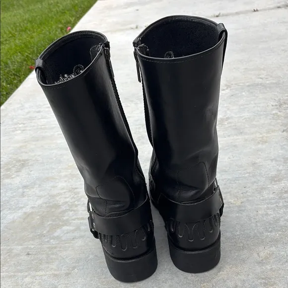 Harley-Davidson Black Motorcycle Boots Square Toe Zipper