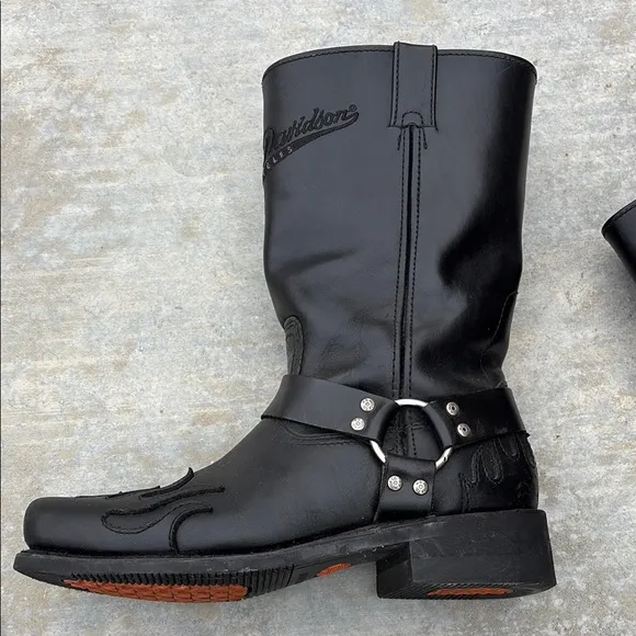 Harley-Davidson Black Motorcycle Boots Square Toe Zipper