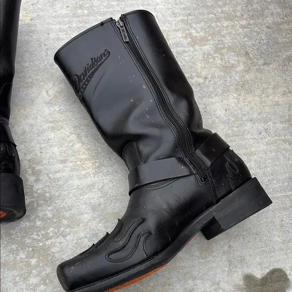 Harley-Davidson Black Motorcycle Boots Square Toe Zipper