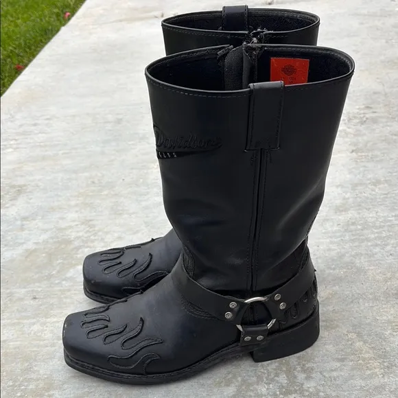Harley-Davidson Black Motorcycle Boots Square Toe Zipper