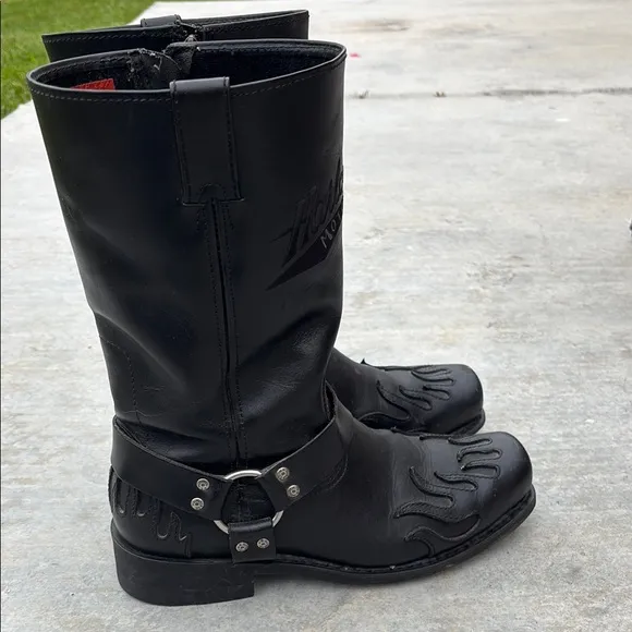 Harley-Davidson Black Motorcycle Boots Square Toe Zipper