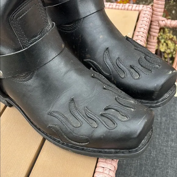 Harley-Davidson Black Motorcycle Boots Square Toe Zipper
