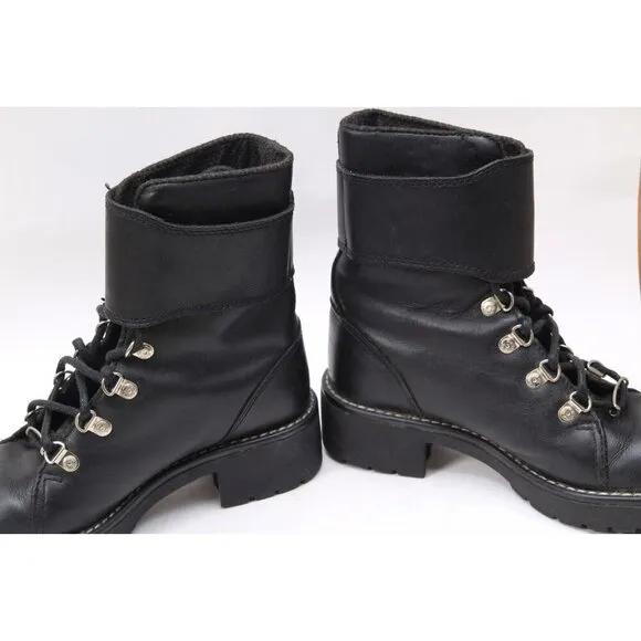 Harley Davidson Boots Biker Buckle Black Moto Motorcycle Leather Chunky Women's
