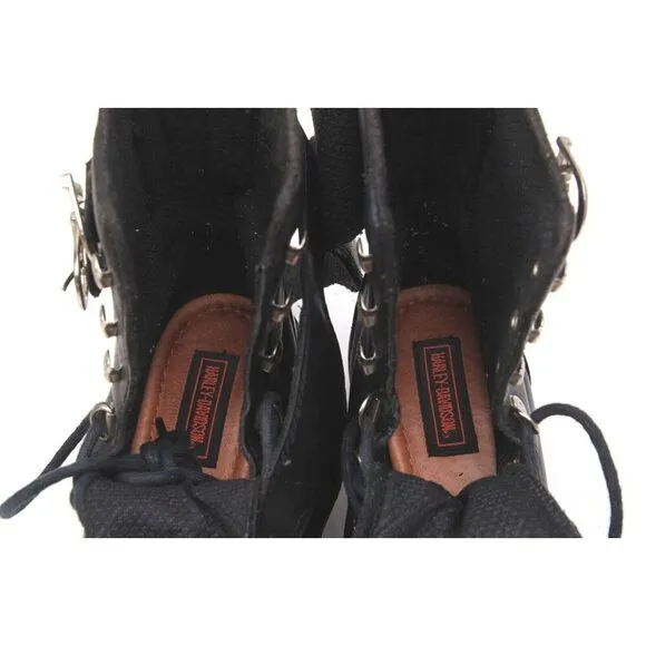Harley Davidson Boots Biker Buckle Black Moto Motorcycle Leather Chunky Women's