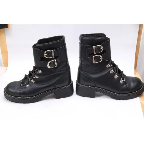 Harley Davidson Boots Biker Buckle Black Moto Motorcycle Leather Chunky Women's