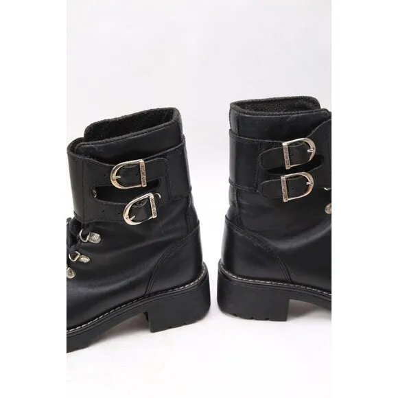Harley Davidson Boots Biker Buckle Black Moto Motorcycle Leather Chunky Women's