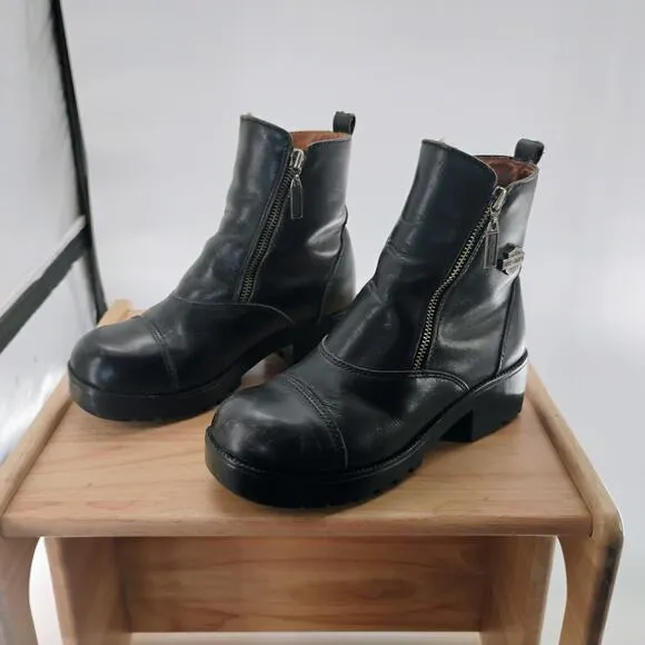Harley-Davidson Boots Womens Size 9 starter switch Black Leather Double-Zip