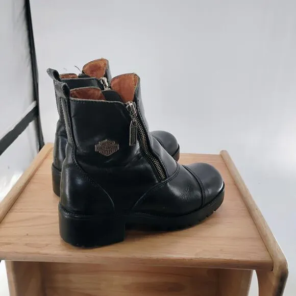Harley-Davidson Boots Womens Size 9 starter switch Black Leather Double-Zip