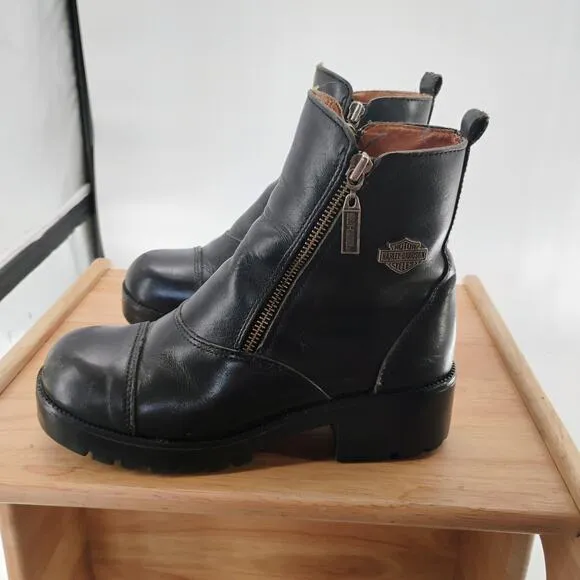 Harley-Davidson Boots Womens Size 9 starter switch Black Leather Double-Zip