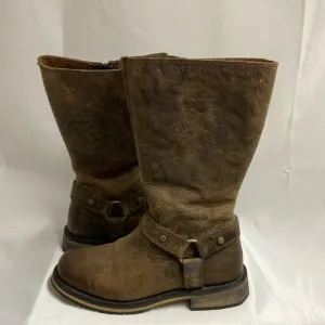Harley-Davidson Bowden Leather Motorcycle Harness Boots Brown Size 9
