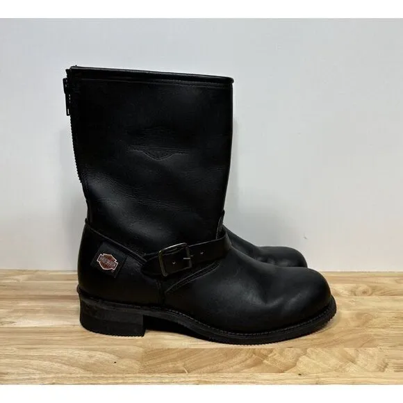 Harley Davidson Engineer Motorcycle Zip Up Black Leather Boots Made In USA Sz 12