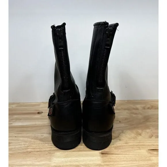 Harley Davidson Engineer Motorcycle Zip Up Black Leather Boots Made In USA Sz 12
