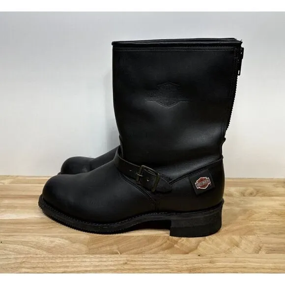Harley Davidson Engineer Motorcycle Zip Up Black Leather Boots Made In USA Sz 12