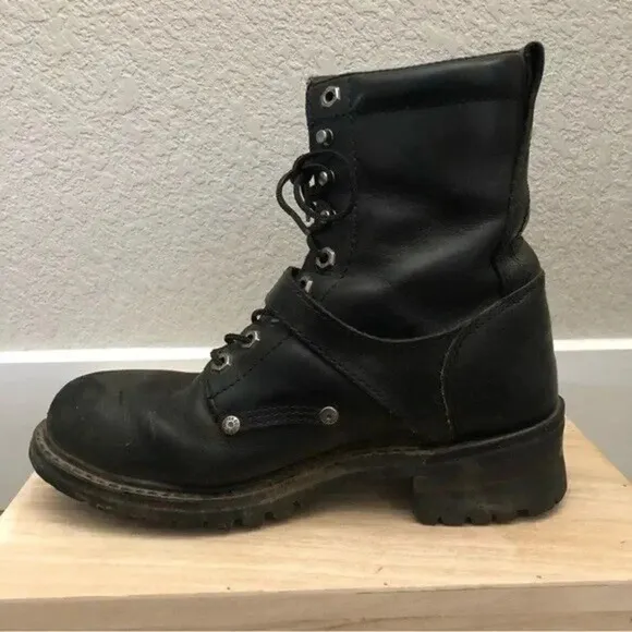 Harley Davidson Faded Glory Black Leather Motorcycle Boots 7.5