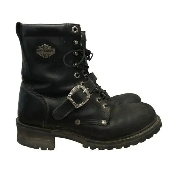 Harley Davidson Faded Glory Black Leather Motorcycle Boots 7.5
